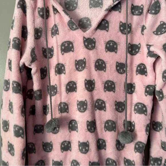 Joe Boxer Pink Cat Print Hooded Fleece nightgown - Picture 2 of 5